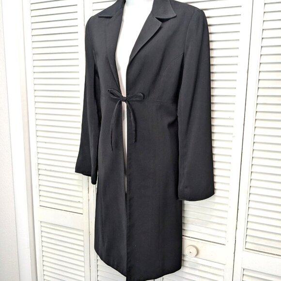VTG 90s Hennes H&M Womens Long Blazer Jacket Black Sz Med Princess Cut A-Line - Picture 2 of 16